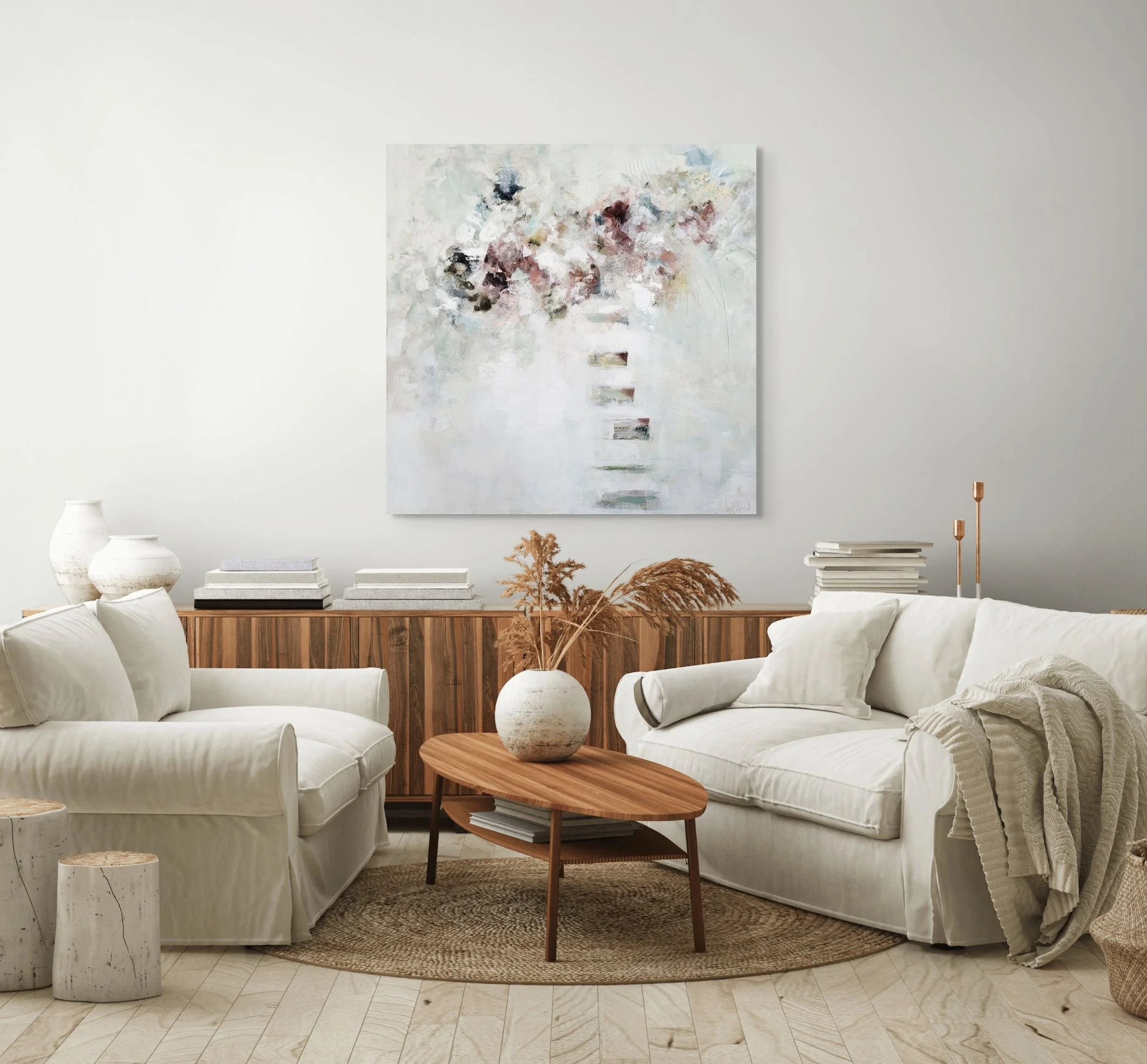 Enduring Love is a 36x36 inch abstract floral painting on canvas